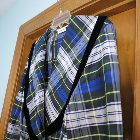 VTG Eileen West Couture Queen Anne's Lace Silk Velvet Trim Plaid Robe Size Large - Picture 4 of 10